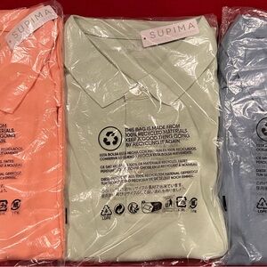 3 Lands' End Supima Polo Shirts - Light Blue Light Green Peach